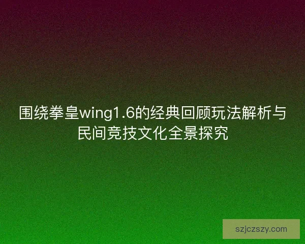 围绕拳皇wing1.6的经典回顾玩法解析与民间竞技文化全景探究